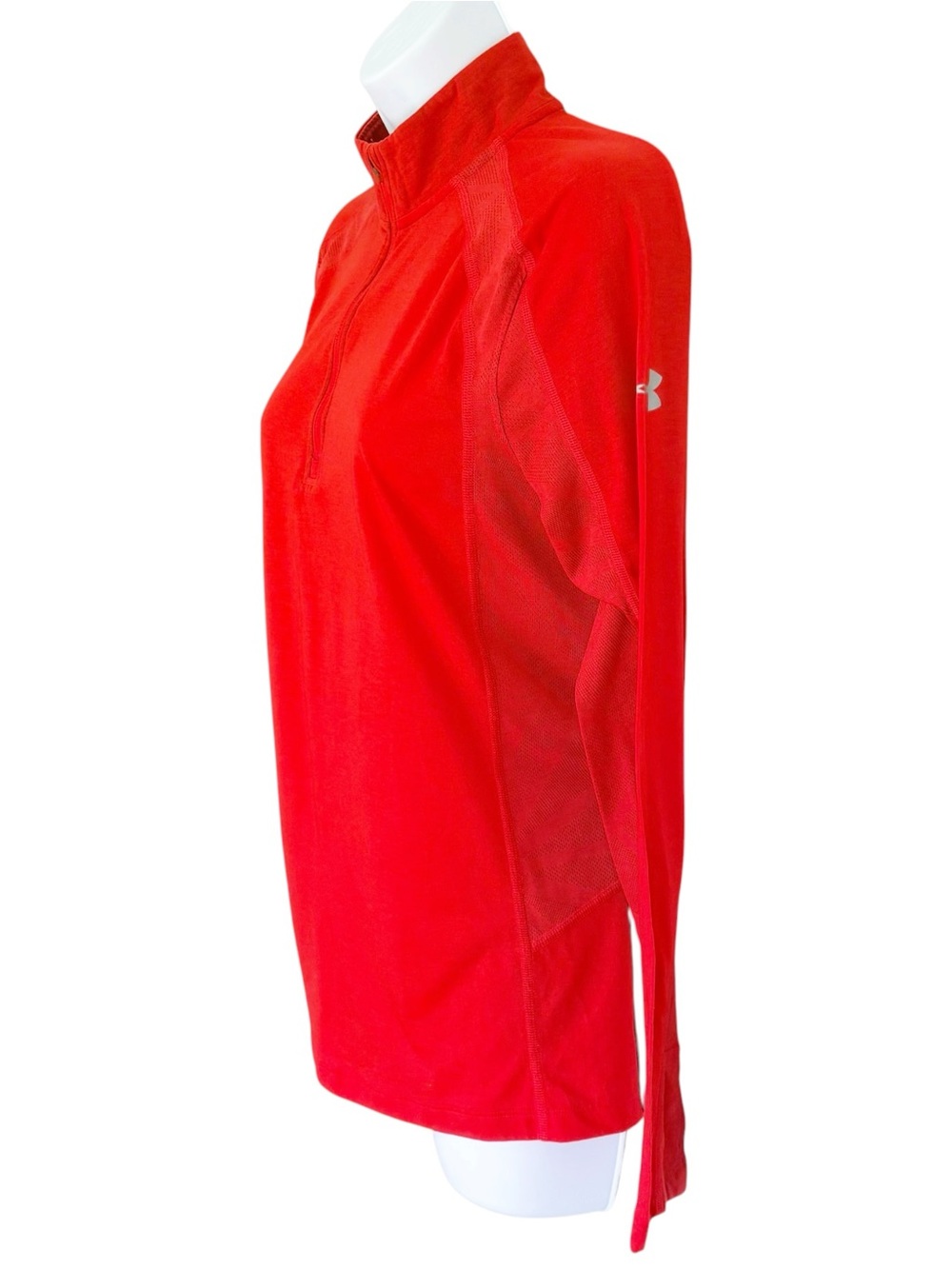 UNDER ARMOUR Fitted Quarter Zip Running Pullover Red Thumbhole Athletic Top S - Picture 3 of 10